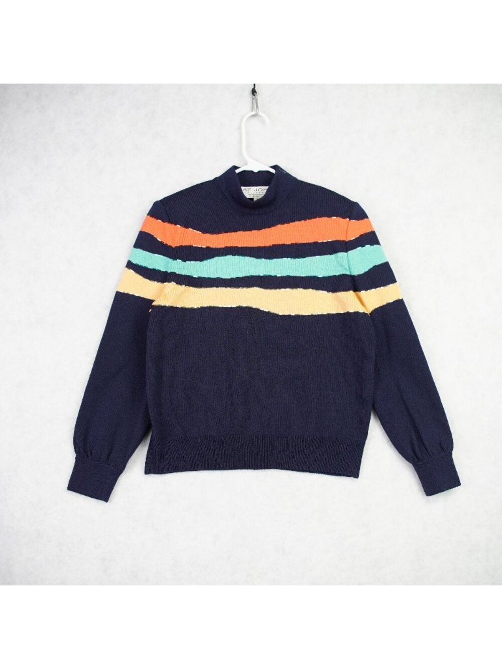 Vintage ST. John Collection Mock Neck Pullover Sweater Womens Sz P Color Stripes